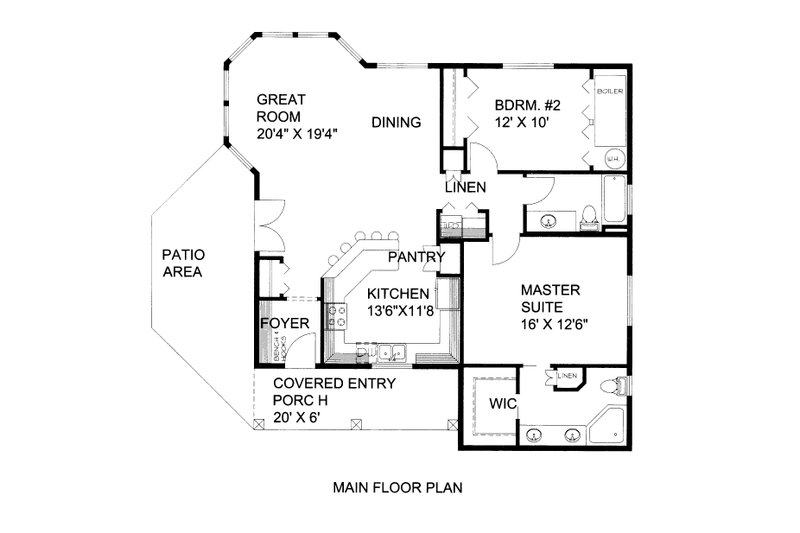 Home Plan - Floor Plan - Main Floor for Adobe / Southwestern House Plan #117-964 - 2 bed, 2 bath