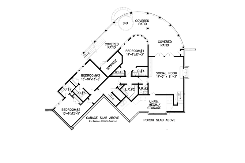 House Blueprint - Floor Plan - Lower Floor for Craftsman House Plan #54-366 - 4 bed, 4 bath