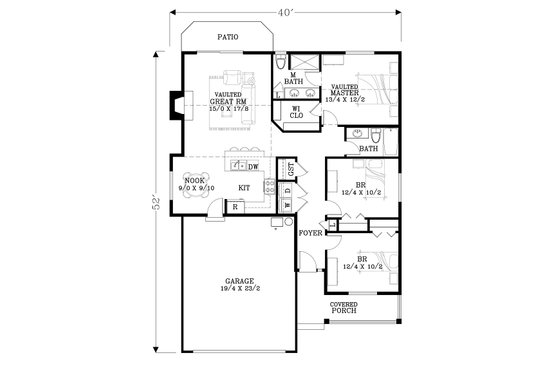 Floor Plan - Main Floor for Craftsman House Plan #53-593 - 3 bed, 2 bath