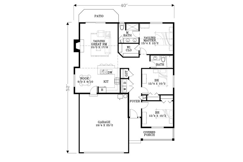 Dream House Plan - Floor Plan - Main Floor for Craftsman House Plan #53-593 - 3 bed, 2 bath
