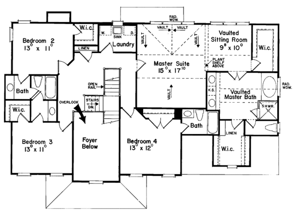 Architectural House Design - Classical Floor Plan - Upper Floor Plan #927-73