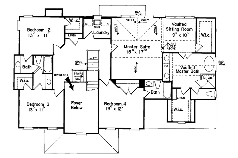 Architectural House Design - Floor Plan - Upper Floor for Classical House Plan #927-73 - 4 bed, 3.5 bath