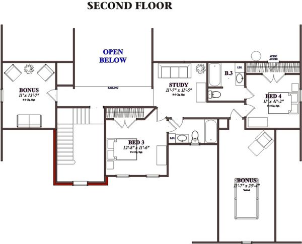 Traditional Floor Plan - Upper Floor Plan #63-350