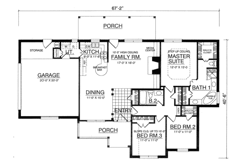 House Plan Design - Floor Plan - Main Floor for Country House Plan #40-201 - 3 bed, 2 bath