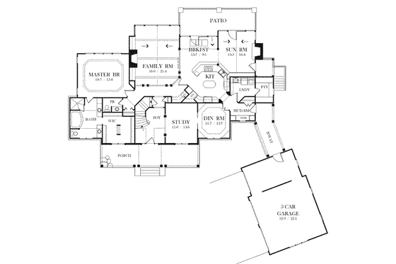 Floor Plan - Main Floor for European House Plan #71-133 - 3 bed, 3.5 bath