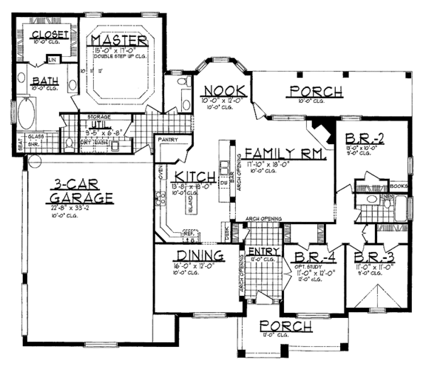 House Blueprint - Country Floor Plan - Main Floor Plan #62-157