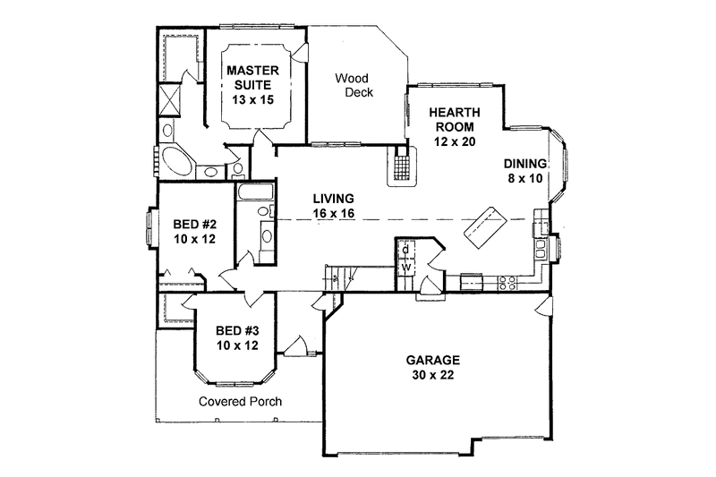 Architectural House Design - Floor Plan - Main Floor for Traditional House Plan #58-227 - 3 bed, 2 bath