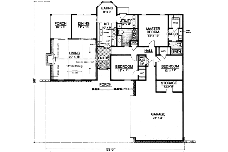 Home Plan - Floor Plan - Main Floor for Tudor House Plan #45-534 - 3 bed, 2 bath