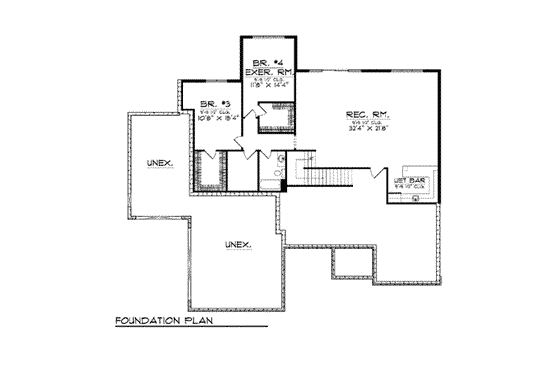 Floor Plan - Lower Floor for European House Plan #70-810 - 4 bed, 3 bath