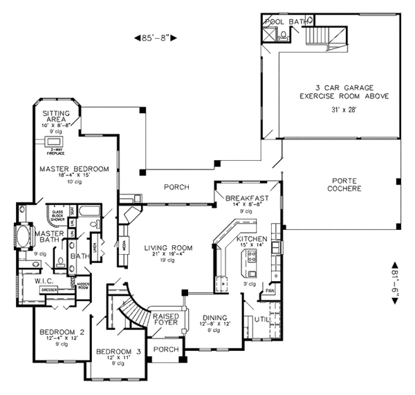 Architectural House Design - European Floor Plan - Main Floor Plan #968-34