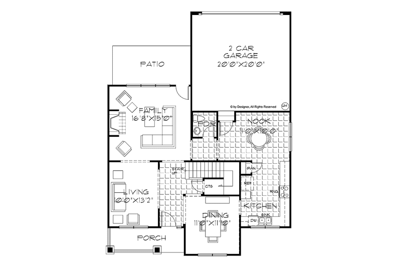 Home Plan - Floor Plan - Main Floor for Contemporary House Plan #999-156 - 3 bed, 2 bath