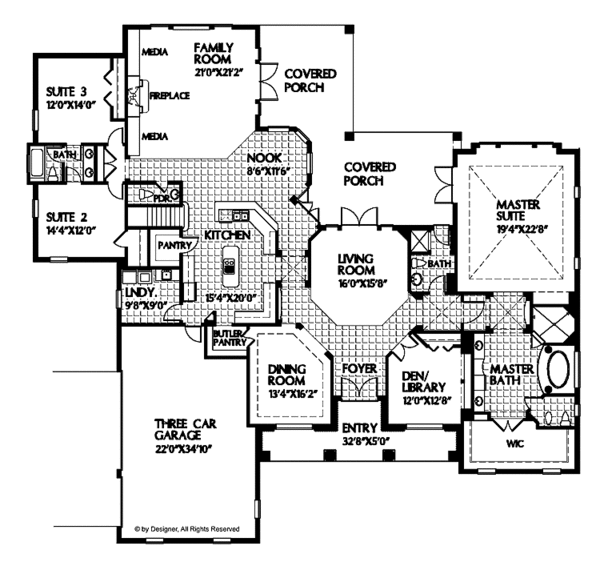Home Plan - Colonial Floor Plan - Main Floor Plan #999-44