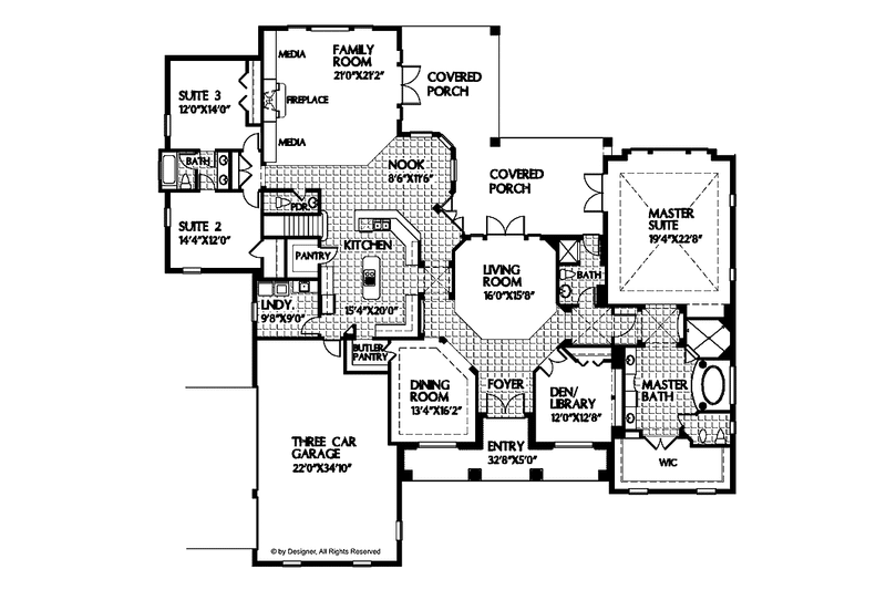Home Plan - Floor Plan - Main Floor for Colonial House Plan #999-44 - 4 bed, 4 bath