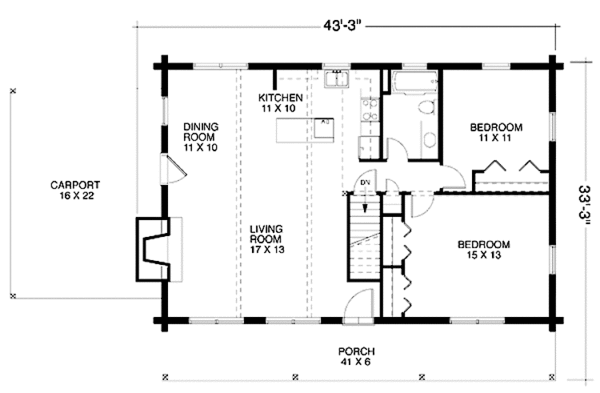 Architectural House Design - Log Floor Plan - Main Floor Plan #964-8