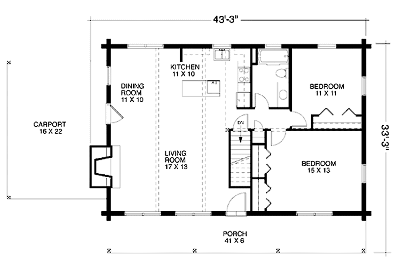 Home Plan - Floor Plan - Main Floor for Log House Plan #964-8 - 2 bed, 1 bath
