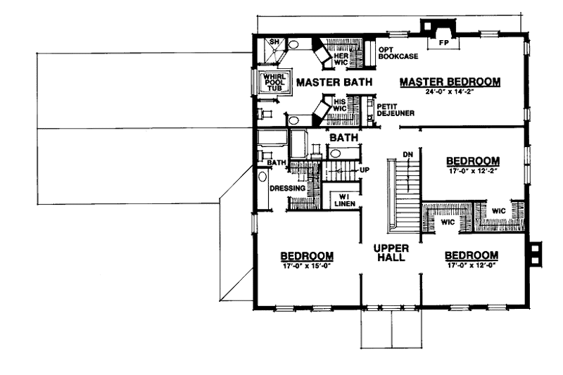 House Blueprint - Floor Plan - Upper Floor for Classical House Plan #1016-22 - 4 bed, 3.5 bath