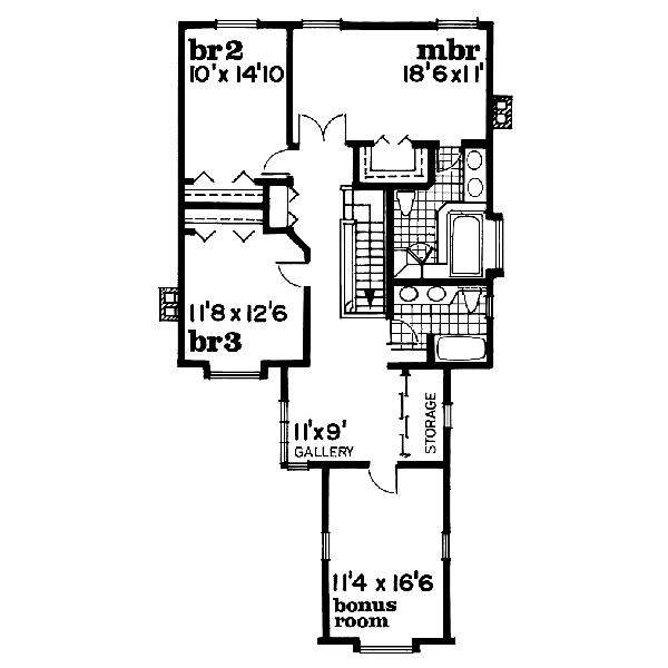 Floor Plan - Upper Floor for Traditional House Plan #47-405 - 3 bed, 2.5 bath