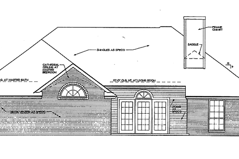 Dream House Plan - Exterior - Rear Elevation for Ranch House Plan #310-1185 - 3 bed, 2 bath
