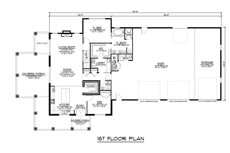 House Design - Floor Plan - Main Floor for Barndominium House Plan #1064-110 - 3 bed, 2.5 bath