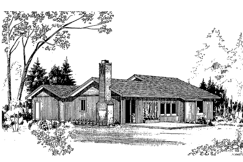 House Blueprint - Exterior - Front Elevation 3 for Ranch House Plan #60-908 - 3 bed, 2 bath