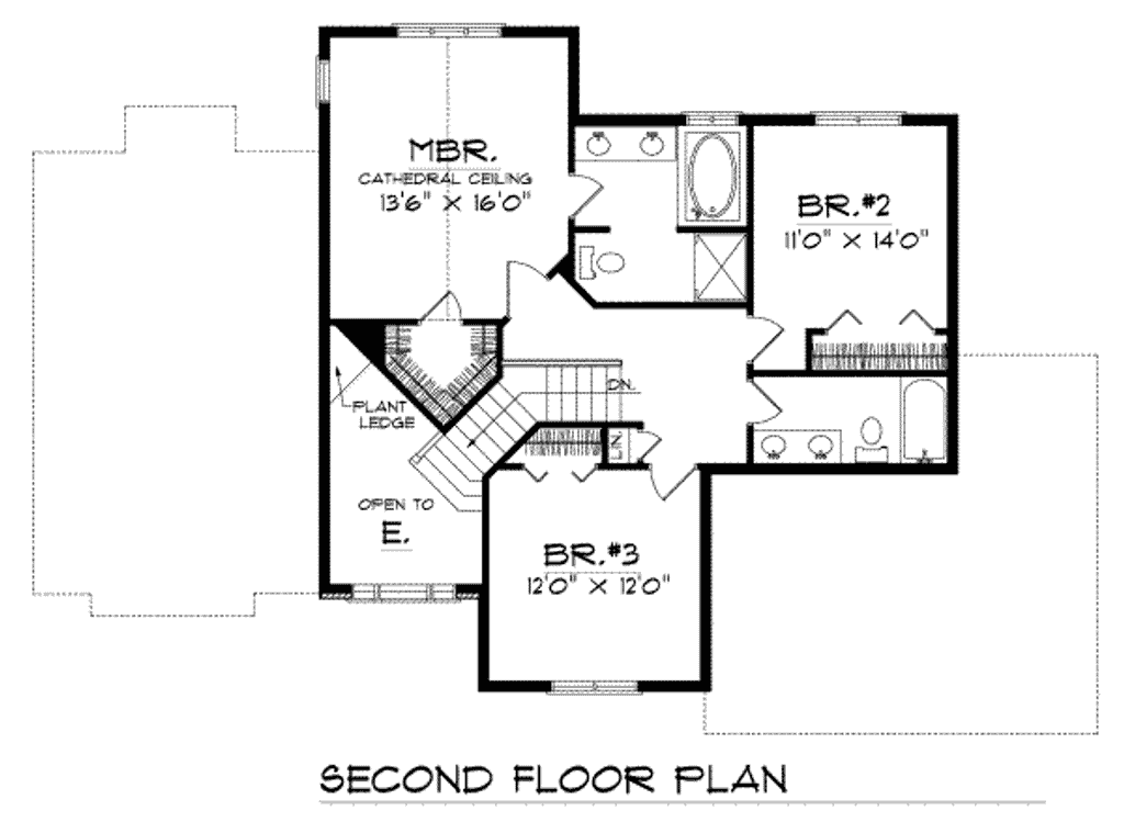 Floor Plan - Upper Floor for Traditional House Plan #70-316 - 3 bed, 2.5 bath