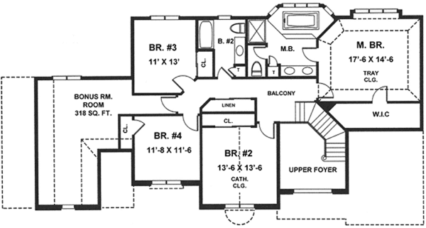House Blueprint - European Floor Plan - Upper Floor Plan #1001-33