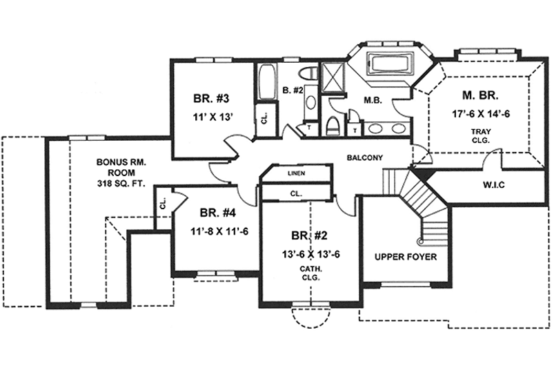 Home Plan - Floor Plan - Upper Floor for European House Plan #1001-33 - 4 bed, 2.5 bath