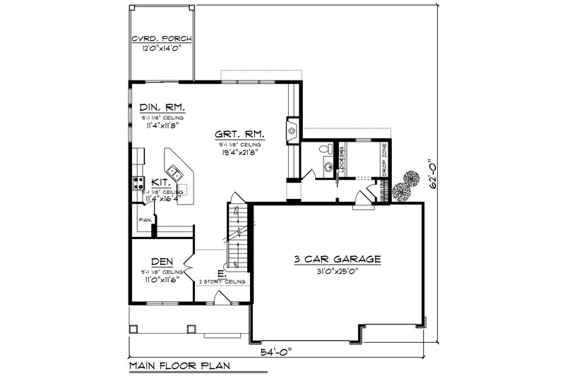 Home Plan - Floor Plan - Main Floor for Craftsman House Plan #70-1250 - 4 bed, 2.5 bath