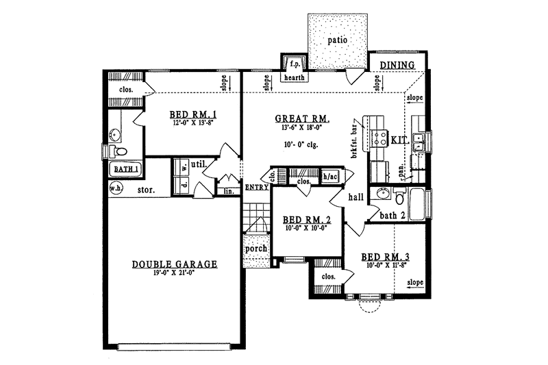 House Blueprint - Floor Plan - Main Floor for European House Plan #42-509 - 3 bed, 2 bath