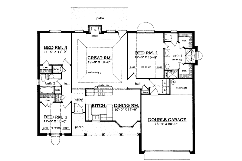 House Design - Floor Plan - Main Floor for Country House Plan #42-573 - 3 bed, 2 bath
