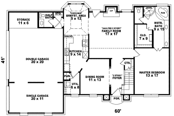 Floor Plan - Main Floor for Traditional House Plan #81-725 - 4 bed, 2.5 bath