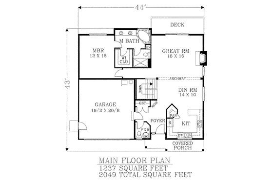 Floor Plan - Main Floor for Craftsman House Plan #53-226 - 3 bed, 2.5 bath