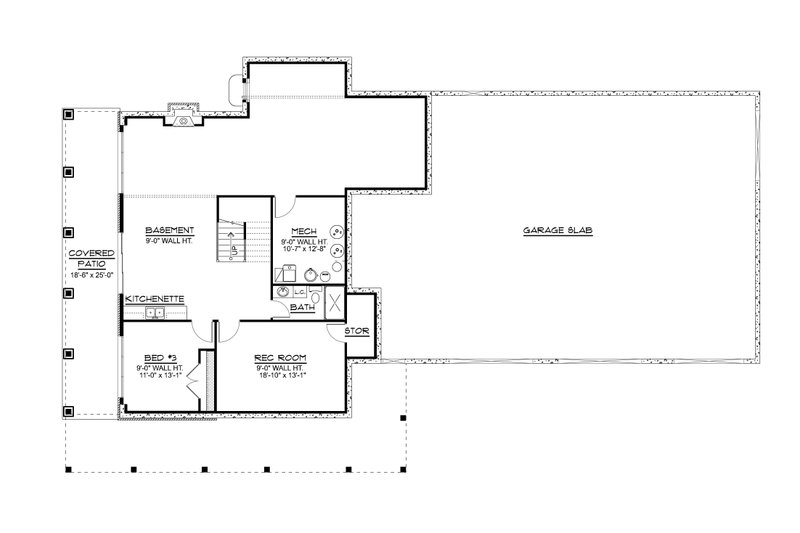 House Blueprint - Floor Plan - Lower Floor for Barndominium House Plan #1064-388 - 3 bed, 3 bath