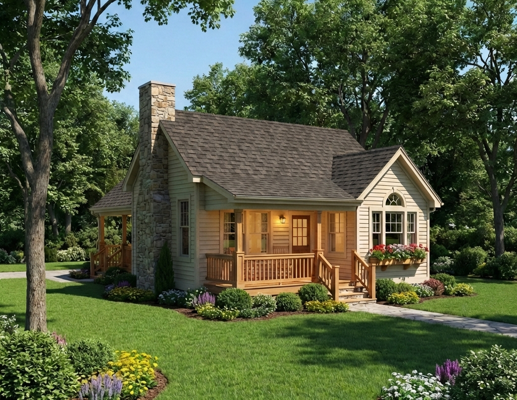 Exterior - Front Elevation 2 for Cottage House Plan #406-215 - 1 bed, 1 bath