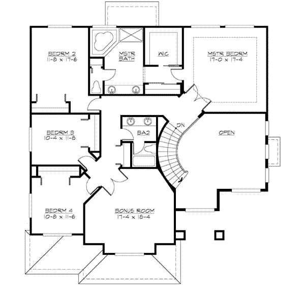 Traditional Floor Plan - Upper Floor Plan #132-151