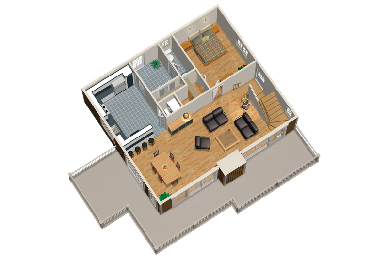 House Blueprint - Floor Plan - Main Floor 1 for Cabin House Plan #25-4587 - 3 bed, 1 bath