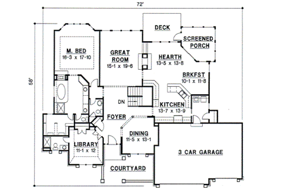 Floor Plan - Main Floor for European House Plan #67-339 - 4 bed, 3 bath