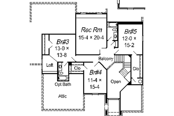 Floor Plan - Upper Floor for European House Plan #329-302 - 5 bed, 4 bath