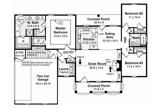 Floor Plan - Main Floor for Southern House Plan #21-146 - 3 bed, 2 bath