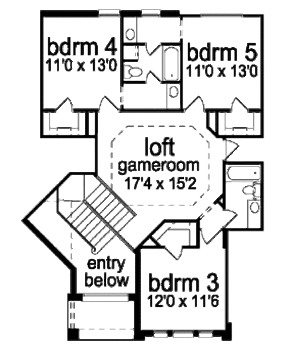 Traditional Floor Plan - Upper Floor Plan #84-411