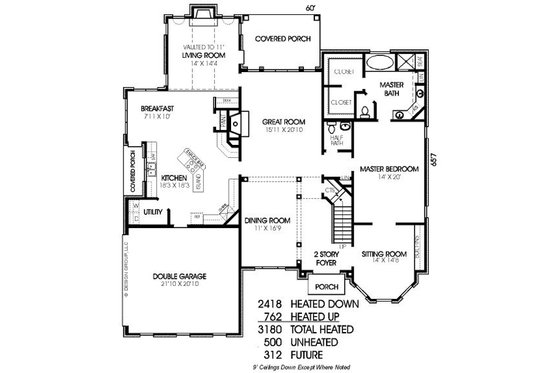 Floor Plan - Main Floor for Traditional House Plan #424-265 - 3 bed, 3.5 bath
