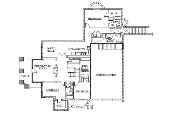Floor Plan - Lower Floor for Bungalow House Plan #5-386 - 5 bed, 4 bath