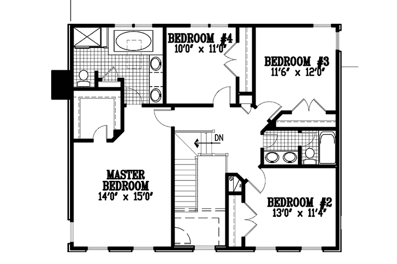 Architectural House Design - Floor Plan - Upper Floor for Colonial House Plan #953-12 - 4 bed, 2.5 bath