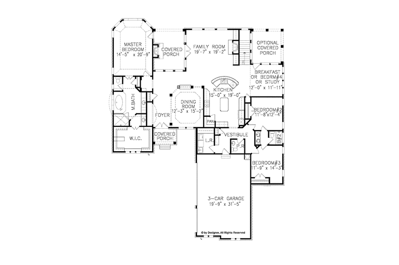 Dream House Plan - Floor Plan - Main Floor for Country House Plan #54-348 - 3 bed, 2.5 bath
