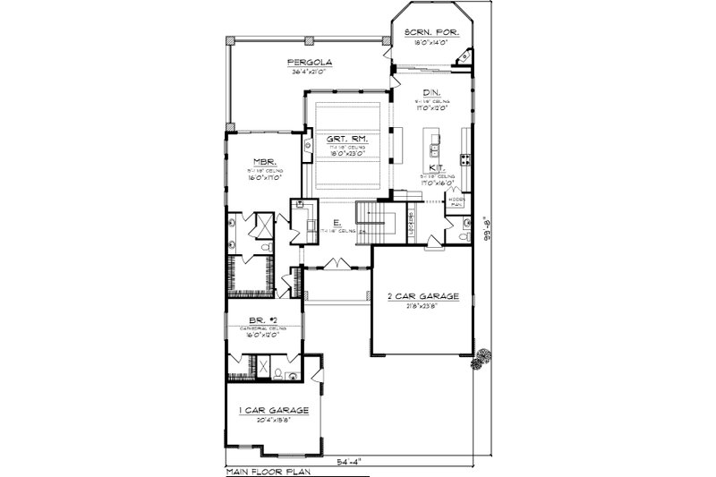 Dream House Plan - Floor Plan - Main Floor for Craftsman House Plan #70-1055 - 2 bed, 2.5 bath
