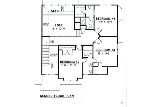 Floor Plan - Upper Floor for Traditional House Plan #67-168 - 4 bed, 4 bath