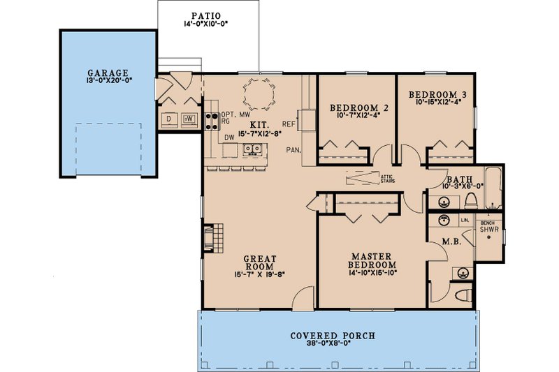 House Design - Floor Plan - Main Floor for Farmhouse House Plan #17-3448 - 3 bed, 2 bath