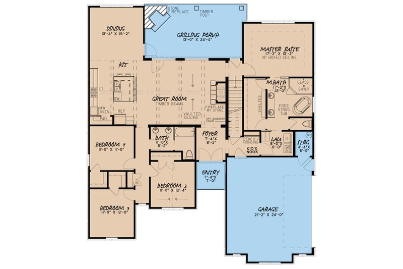 Architectural House Design - Floor Plan - Main Floor for European House Plan #923-51 - 4 bed, 2 bath