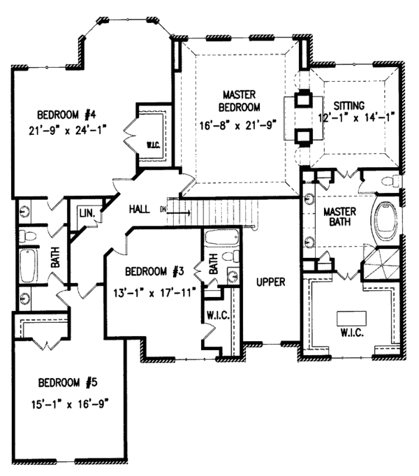 House Design - Colonial Floor Plan - Upper Floor Plan #54-214