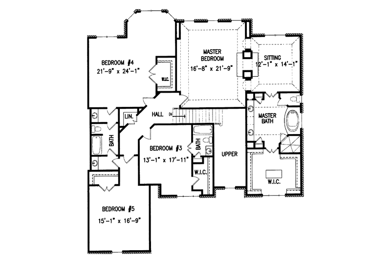Home Plan - Floor Plan - Upper Floor for Colonial House Plan #54-214 - 5 bed, 4.5 bath